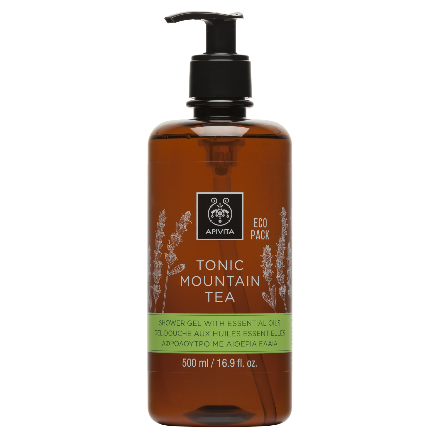 Apivita Tonic Mountain Tea Αφρόλουτρο με αιθέρια έλαια & Τσάι του Βουνού 500ml Eco Pack